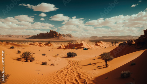 desert in the sun, sand, plants, cactus Generative AI, Generativ, KI