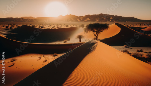 desert in the sun, sand, plants, cactus Generative AI, Generativ, KI
