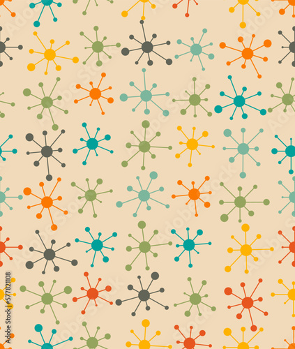 Vector seamless mid century absctract geometric pattern. Space retro design.