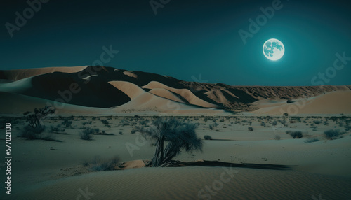 tree in the sand dunes moon landscape Generative AI, Generativ, KI