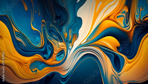 Abstract background with fluid colors in yellow and turquoise. Created with AI.