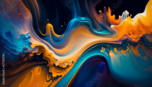 Fotografie, Obraz Abstract background with fluid colors in yellow and turquoise
