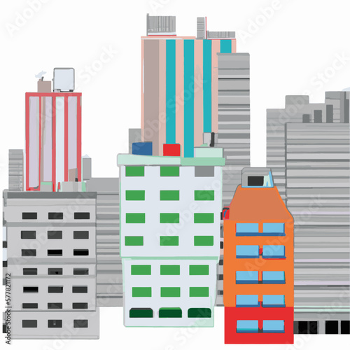 Vector drawing of a modern big night city with high multi-storey buildings