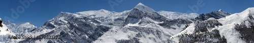 View of the Annapurna massif from Manang. Annapurna Circuit trekking trail.