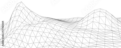Abstract mountainous landscape, 3d mesh, low poly modeling, vector design