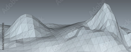 Abstract mountainous landscape, 3d mesh, low poly modeling, vector design