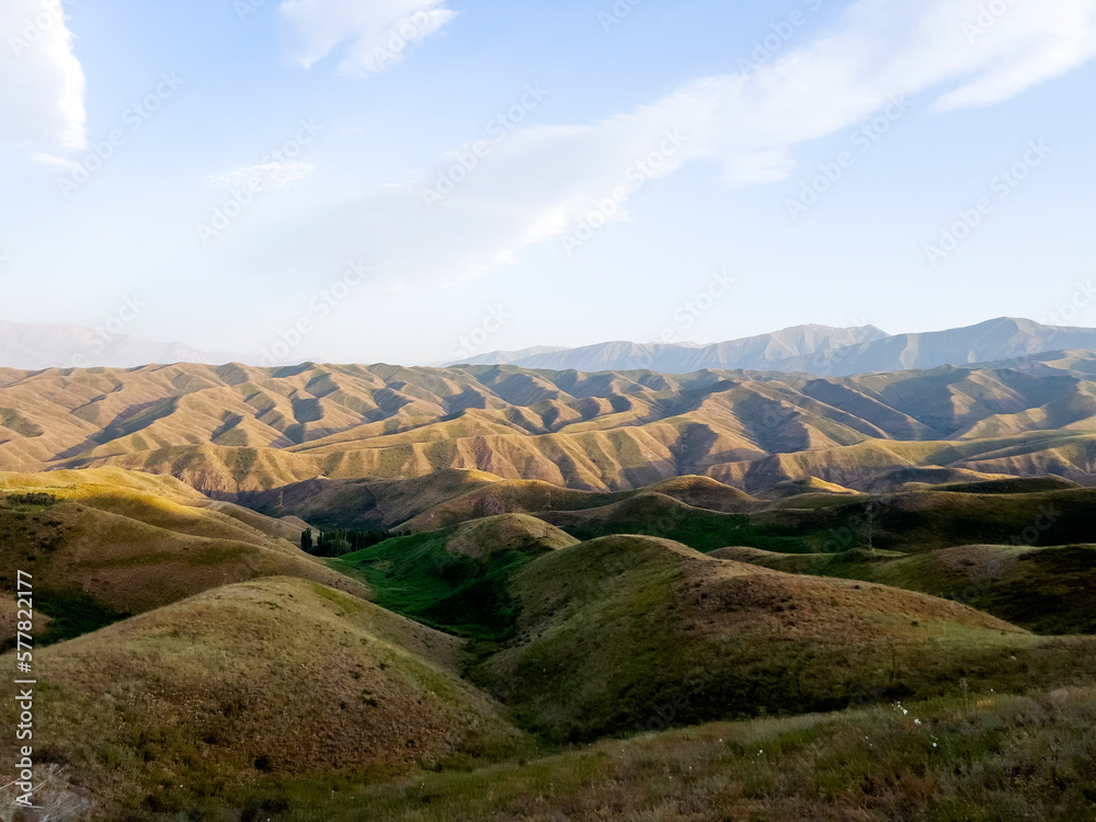Beautiful foothills at sunset in Kyrgyzstan.