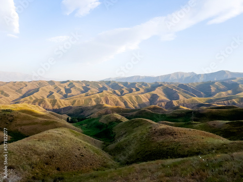 Beautiful foothills at sunset in Kyrgyzstan. photo