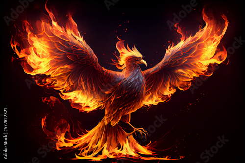 Phoenix rising from flames. generative AI