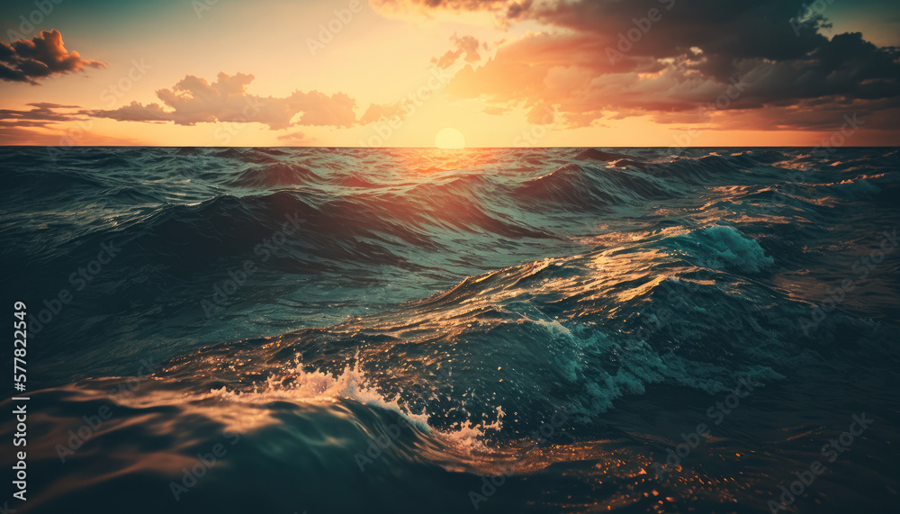 ocean sunset sky landscape waves Generative AI, Generativ, KI