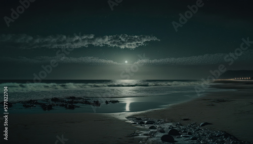 ocean in the night, moon in the background Generative AI, Generativ, KI © KainzDesigns