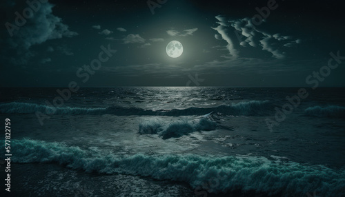 ocean in the night  moon in the background Generative AI  Generativ  KI