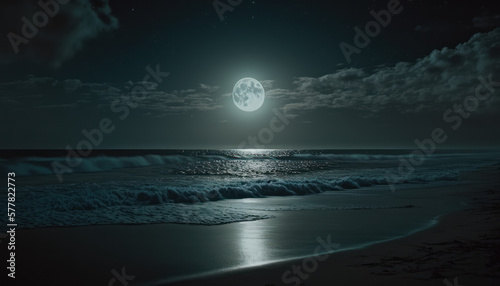 ocean in the night  moon in the background Generative AI  Generativ  KI