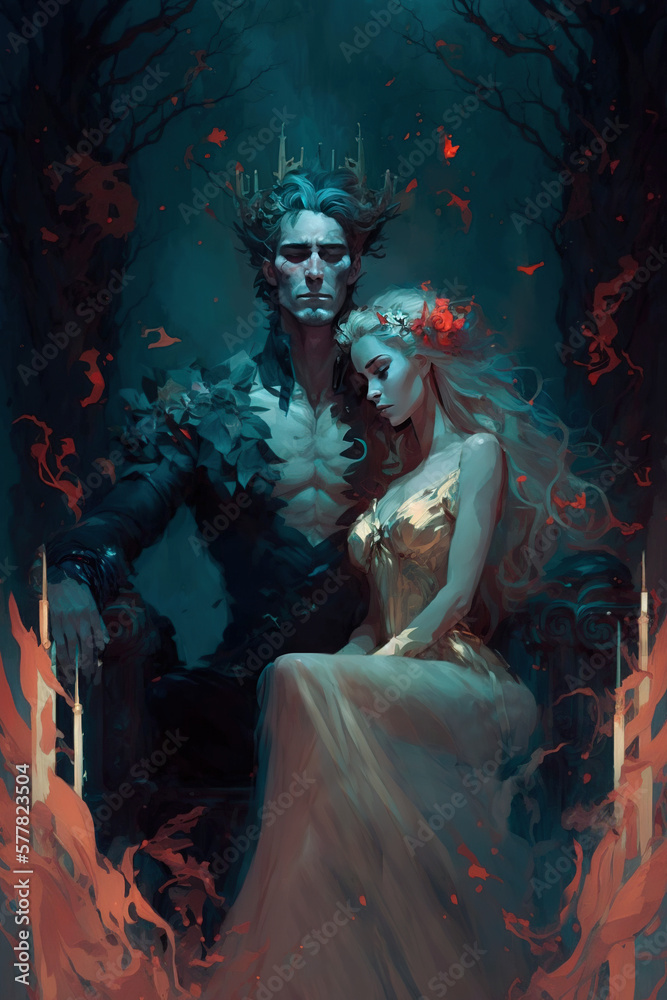 Hades and Persephone in the Underworld, Ai Generative art Stock Illustration Adobe Stock