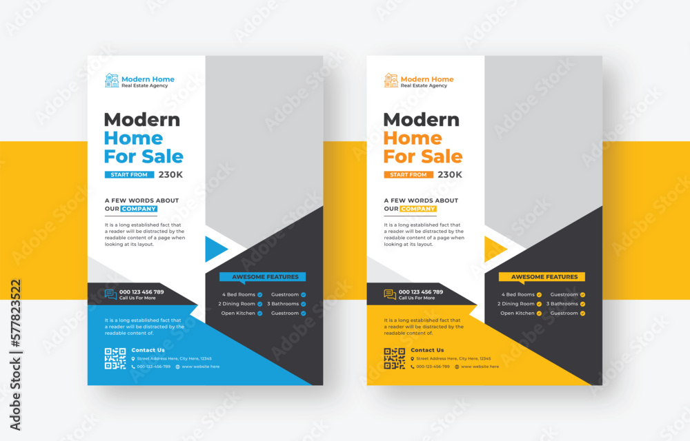 Real estate flyer design with a4 paper size, Modern property sale, Home