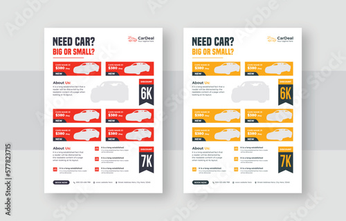 Stylish & modern Car Rental Flyer with a4 paper size, Auto repair services flyer, color variation, flyer, booklet, and leaflet template for printing
