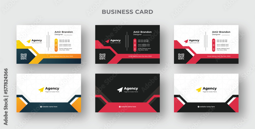 Simple and modern business card template with color variations