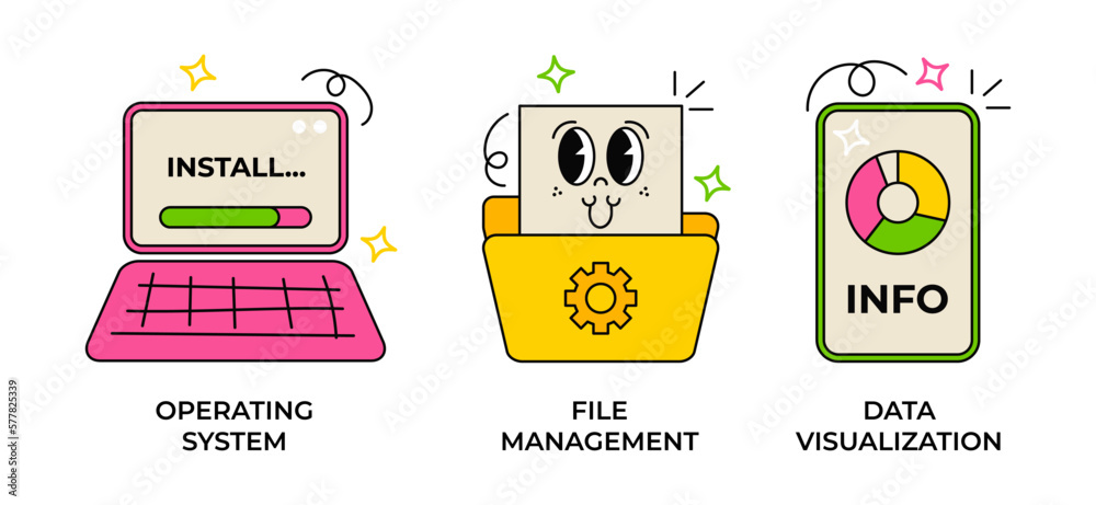 Old cartoon style. Flat design vector illustration concept of big data ...