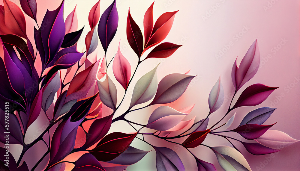 Wallpaper of petals leaves in crimson purple on white background . generative AI