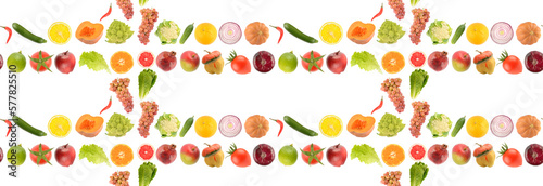Fototapeta Naklejka Na Ścianę i Meble -  Seamless pattern of vegetables, fruits and berries isolated on white