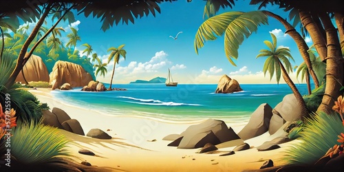 Exotic tropical beach for summer vacation. Desert island - desolate beach by generative AI