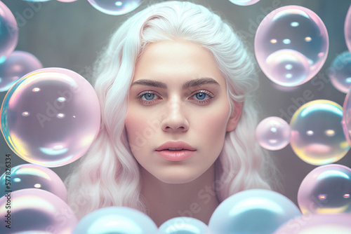 Portrait of a young woman with bubbles AI generated art
