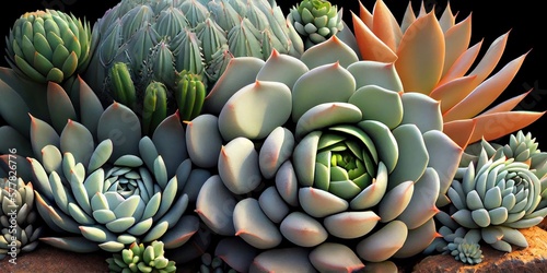 Desert succulents - these plants are drought tolerant and store water in thick fleshy leaves - generative AI  photo