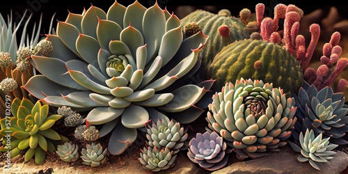 Desert succulents - these plants are drought tolerant and store water in thick fleshy leaves - generative AI 