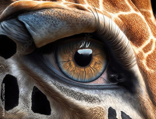 Portrait of a eye from beautiful giraffe Generative AI