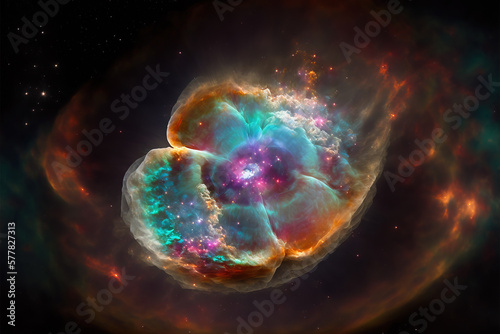 Glowing nebula with stars. Fantasy galaxy generative AI background