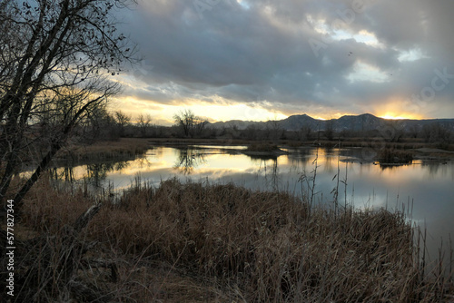 sunset over pond