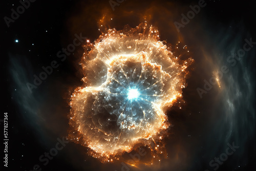 Scientific astronomical background, bright quasar in deep space. Generative AI photo