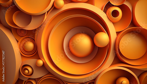 3d abstract yellow background with sphere and circle, Generative AI