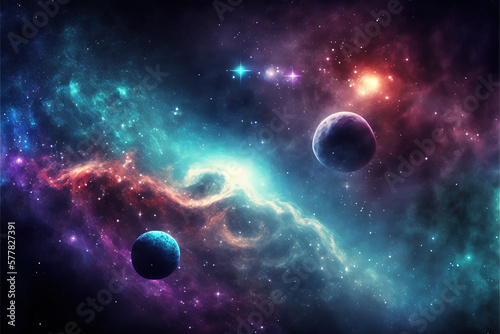 Planets in space. Fantasy galaxy generative AI background © WhataWin