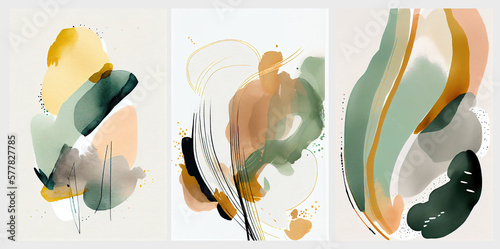 Collection of abstract minimalistic modern background design for wall decoration, poster, postcard created with AI