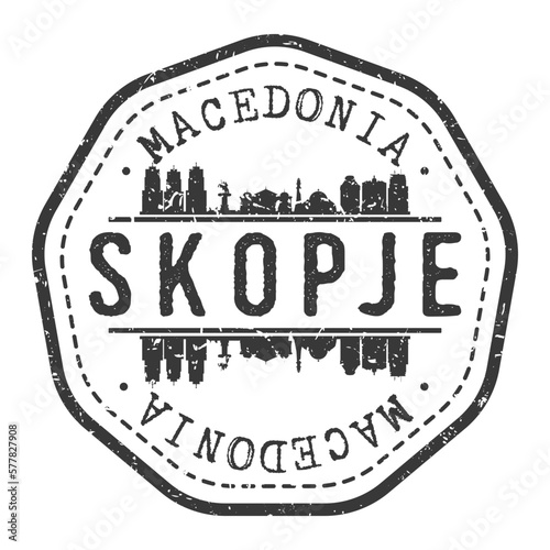 Skopje, North Macedonia Stamp Skyline Postmark. Silhouette Postal Passport. City Round Vector Icon. Vintage Postage Design.