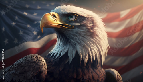 american bald eagle with american flag