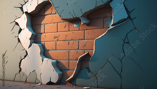 Broken wall. Generative AI photo