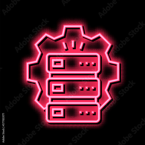 servers work and service neon glow icon illustration