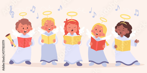 Foto Choir of angels children flat icons set