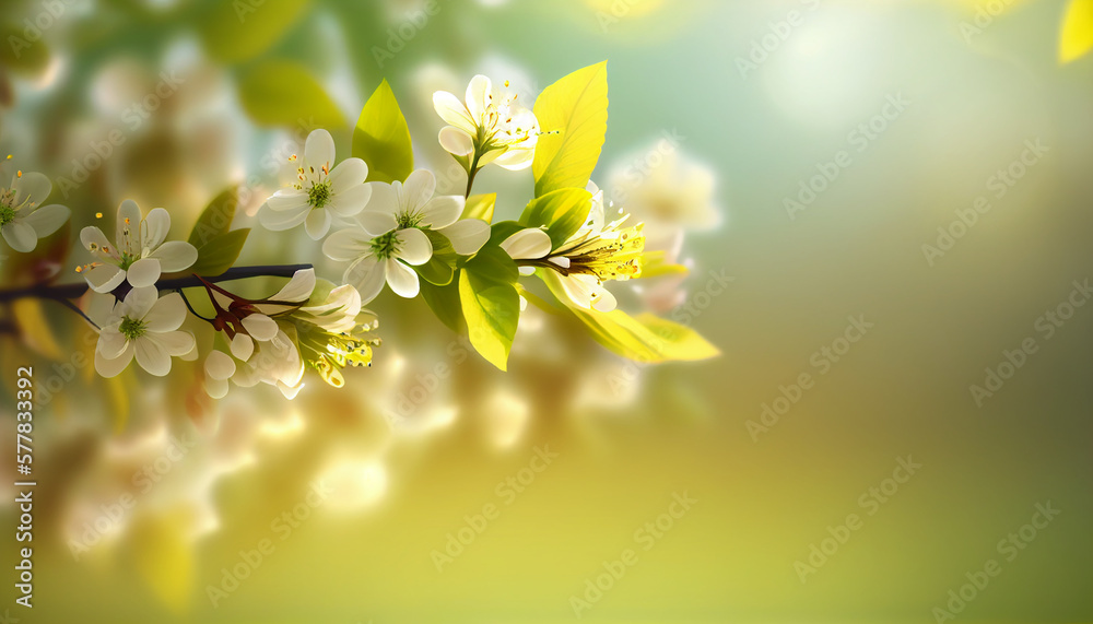Realistic blurred spring background with colorful flowers, Generative AI