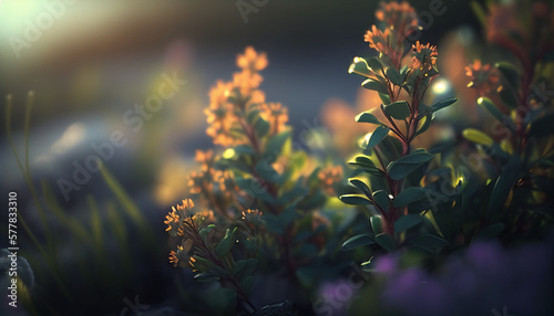 Realistic blurred spring background with colorful flowers, Generative AI © drizzlingstarsstudio