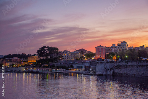 Beautiful view of corfu town sunset from old fortress ,Greece