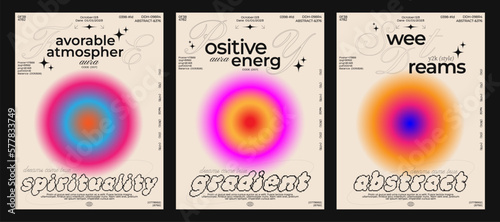 Foto Collection of abstract aura retro posters with blurred circles