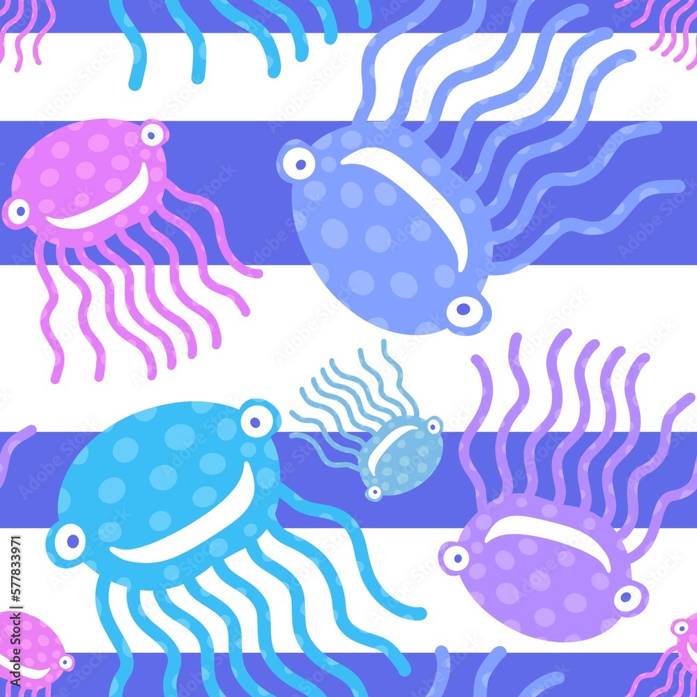Fototapeta premium Cartoon ocean animals seamless octopus pattern for wrapping paper and fabrics and linens and kids clothes print