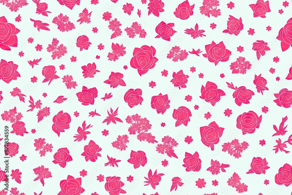 Seamless rose flowers flat texture, print and wale of fabric, generative ai, beautiful floral pattern Seamless rose flowers flat texture, print and wale of fabric, generative ai, beautiful floral pattern