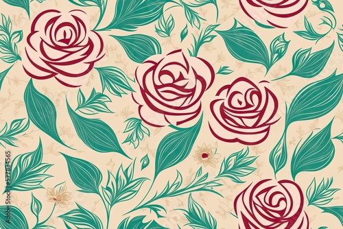 Seamless rose flowers flat texture, print and wale of fabric, generative ai, beautiful floral pattern