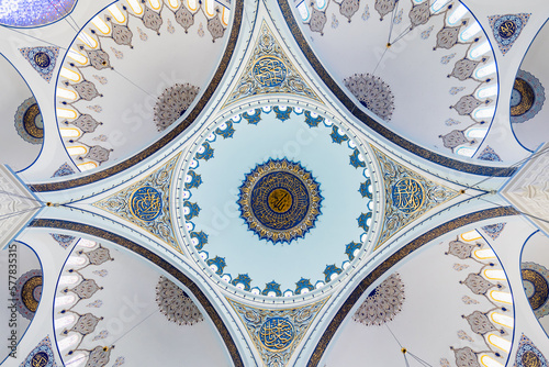  Camlica Mosque ceiling decoration, located in Istanbul, Turkey, the largest mosque in Turkiye which was completed and opened on 7 March 2019. photo