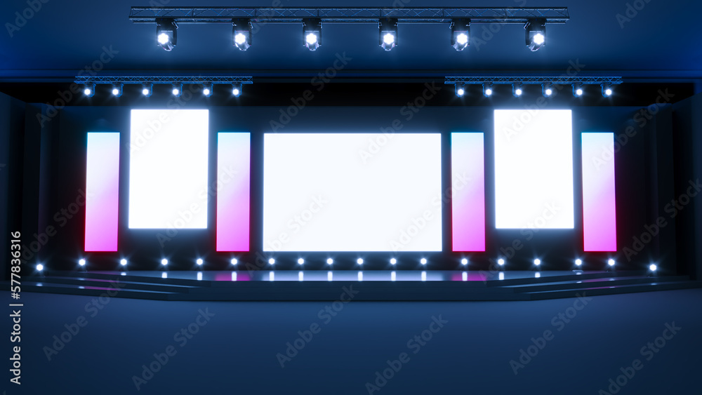 3D render of Empty stage Design for mockup, stage event with led screen