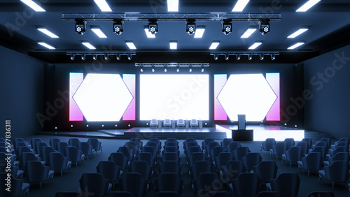 3D render of Empty stage Design for mockup, stage event with led screen © mustapha